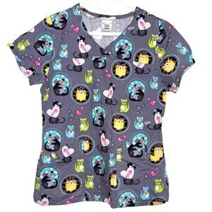 Scrubstar XS Cat Print V-Neck Scrub Top
